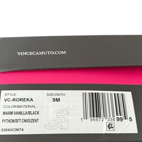 Vince Camuto Roreka Espadrille Block Heel Sandal Warm Vanilla Black Python - Picture 14 of 14